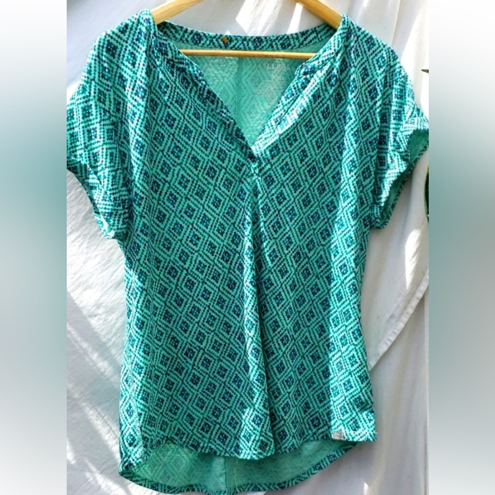 L.L. Bean Splitneck Streamside Tee Geometric Print